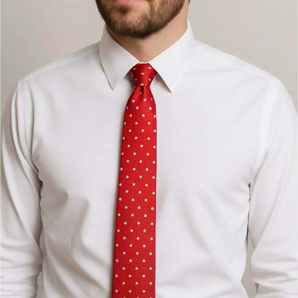 Crémieux Red Polka Dot Silk Necktie Elegant Luxury Designer Power Tie Classic